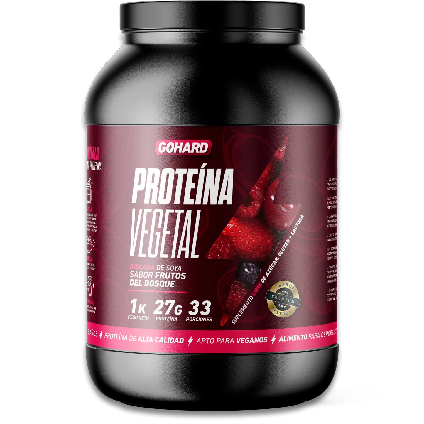 Proteína Vegetal - 1 Kg / 33 Servicios, Frutos Del Bosque